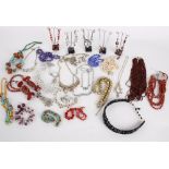 A collection of costume jewellery, including: bead, pearl, glass and crystal necklaces; together