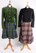 A collection of kilts and jackets, including: Forsyth, Irish Guard, Royal Stewart and Black Watch