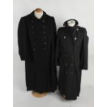 An early 20th century grey wool motoring coat; together with a black wool chauffeur's coat with a
