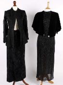 A 19th century black jacket; a 19th century black blouse; an early 20th century silk velvet
