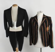An American black tailed tuxedo and trousers, circa 1940s; together with a white formal waistcoat; a