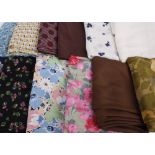 A mixed collection of early to mid 20th century dress making fabric, including: 1940s quirky dress