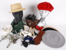 A quantity of mixed vintage accessories, including: bow ties, collars, ties, a scarf, hats, a pair