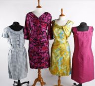 A late 1950s Preminger couture pink and black silk dress; an early 1960s blue and white checked