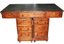 An Edwardian mahogany pedestal desk; together with a set of small wooden stepladders, used for