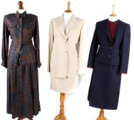 A quantity of ladies vintage costume, including: a white pinstripe trouser suit by Basler; a Max
