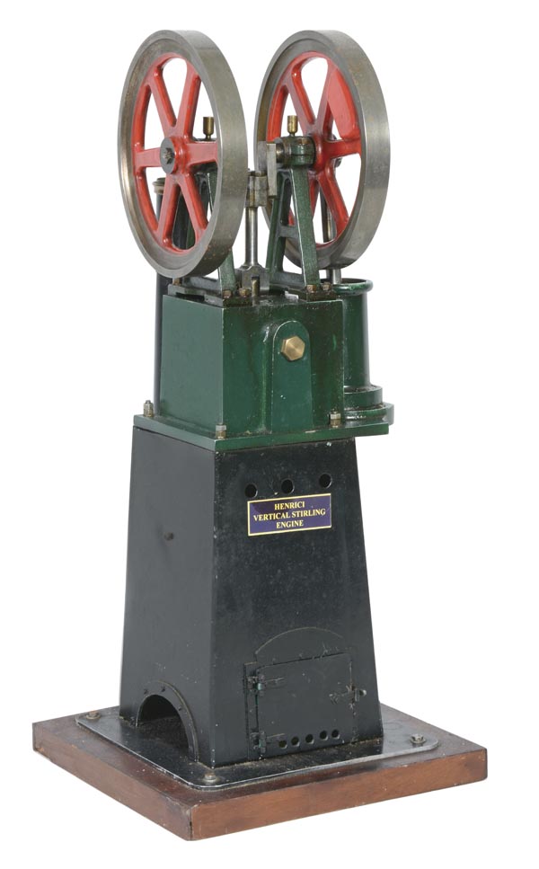 A model of a Henrici vertical hot air engine, built by the late Mr Brian Marshall of Chichester,