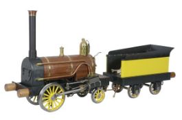 A well engineered 71/4 inch gauge model of a Rainhill 0-2-2 locomotive and tender, built by Mr G.