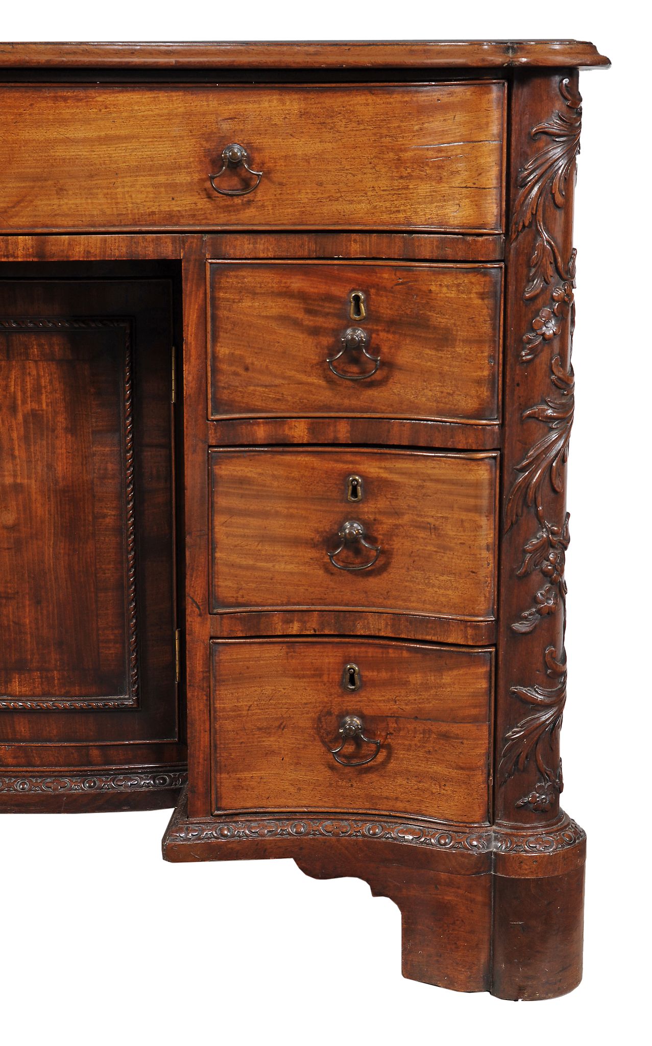 A George III mahogany serpentine kneehole desk, circa 1760  A George III mahogany serpentine - Image 2 of 8