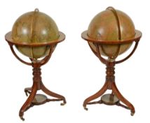 A fine pair of Victorian 18 inch floor-standing library globes J  A fine pair of Victorian 18 inch