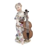 A Meissen model of a seated girl playing the cello, mid 18th century, 13  A Meissen model of a