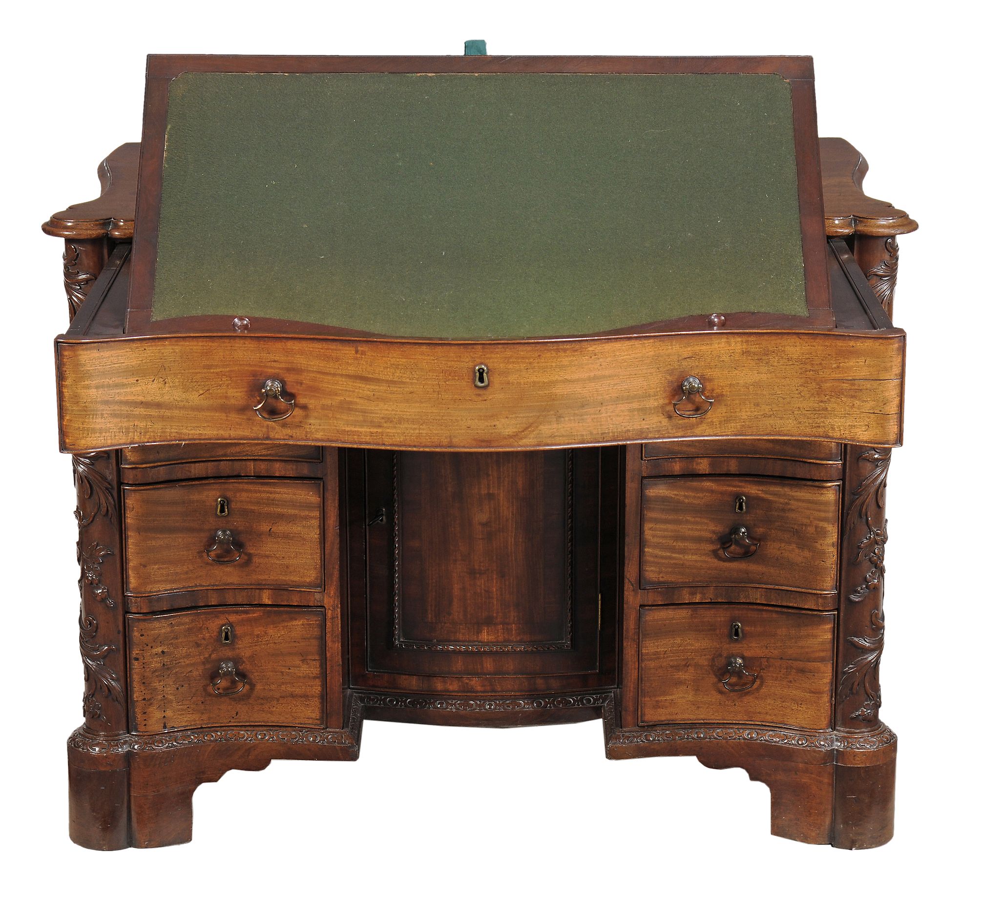 A George III mahogany serpentine kneehole desk, circa 1760  A George III mahogany serpentine - Image 4 of 8