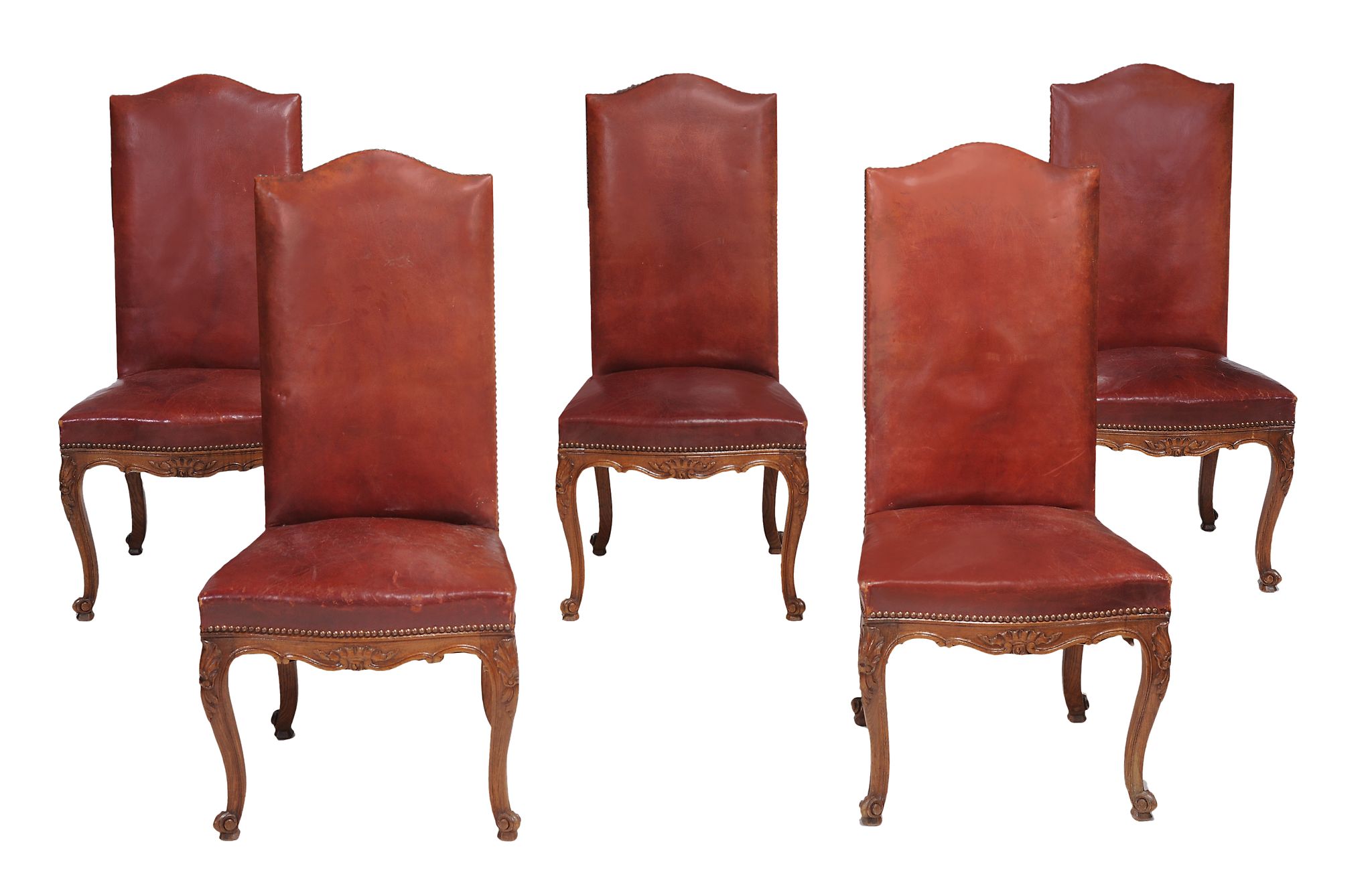 A set of ten oak and leather upholsered chairs in Louis XV style  A set of ten oak and leather - Image 2 of 2