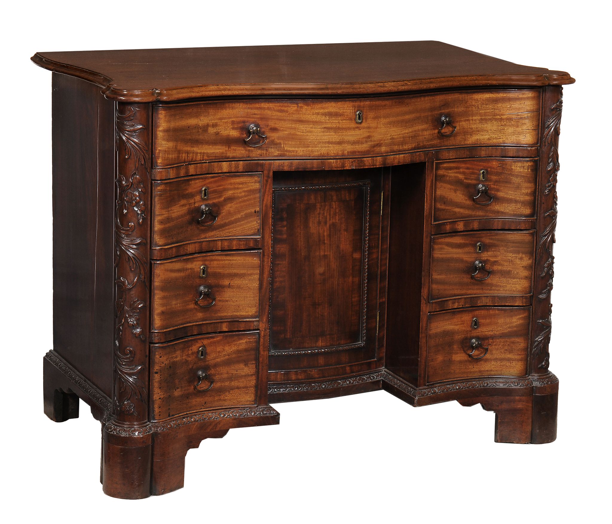 A George III mahogany serpentine kneehole desk, circa 1760  A George III mahogany serpentine - Image 7 of 8