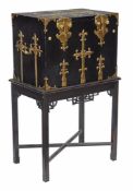 An Anglo Dutch brass mounted ebony cabinet on stand  An Anglo Dutch brass mounted ebony cabinet on
