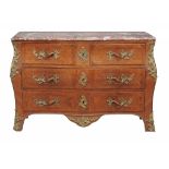 A kingwood serpentine commode in Louis XV style, last quarter 19th century  A kingwood serpentine