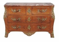 A kingwood serpentine commode in Louis XV style, last quarter 19th century  A kingwood serpentine