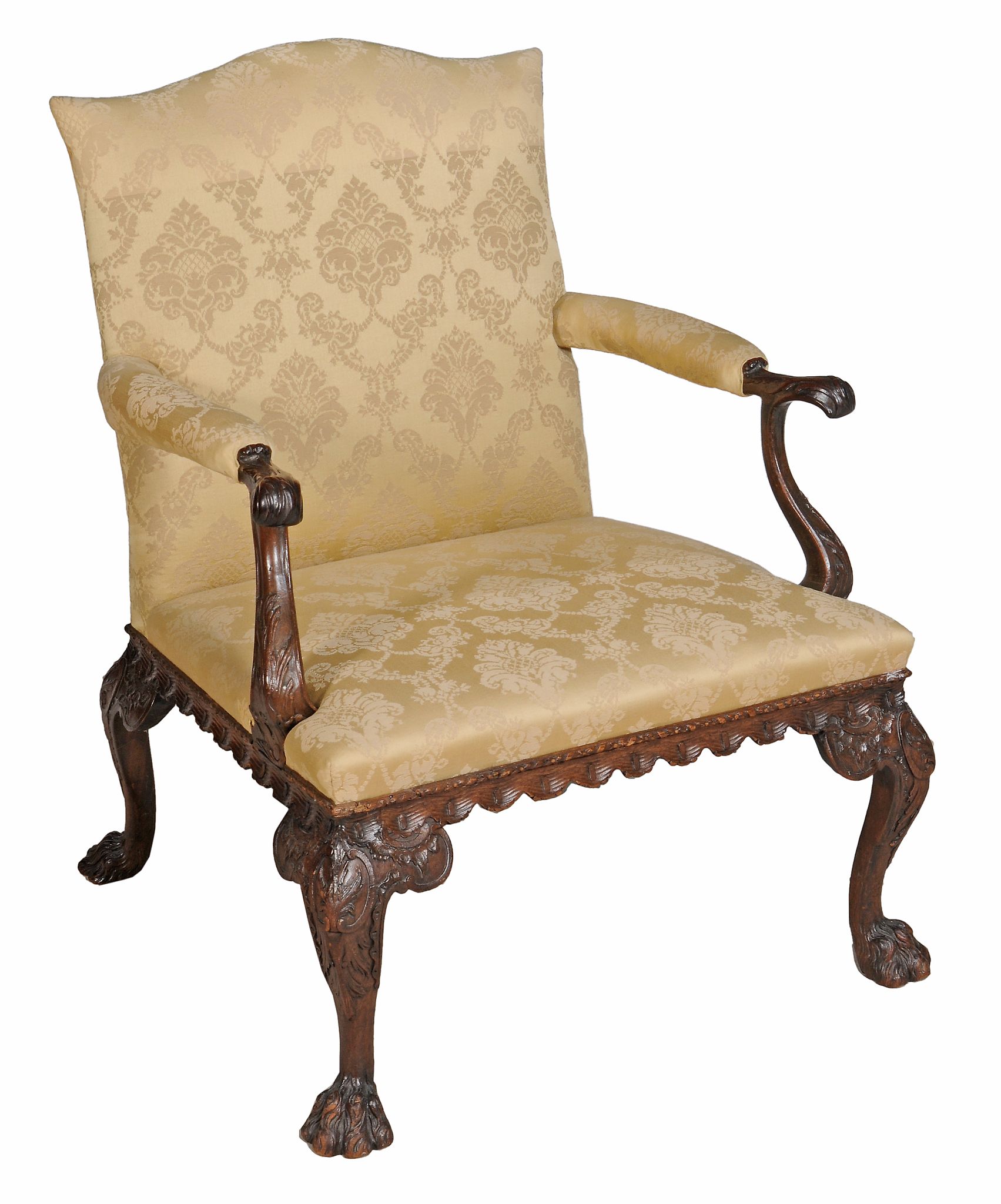 A George II mahogany armchair, circa 1740, probably Irish, of Gainsborough type  A George II