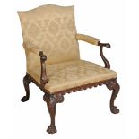 A George II mahogany armchair, circa 1740, probably Irish, of Gainsborough type  A George II