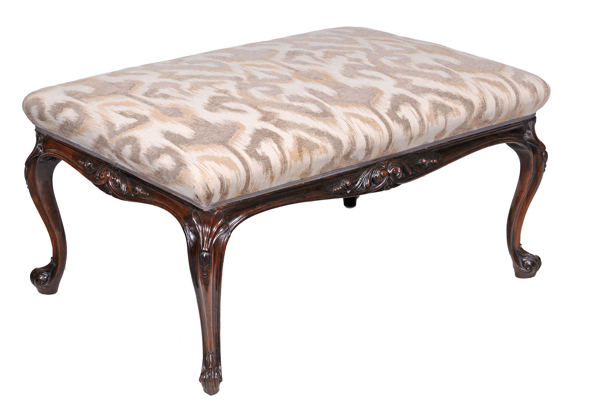 A Victorian rosewood and upholstered footstool , circa 1860  A Victorian rosewood and upholstered