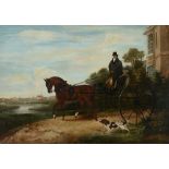 English School (19th Century) - Gentleman in his carriage with a spaniel Oil on canvas 63.5 x 86.5