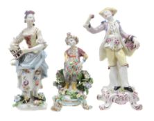 Three various Bow porcelain figures, circa 1760-65  Three various Bow porcelain figures,   circa