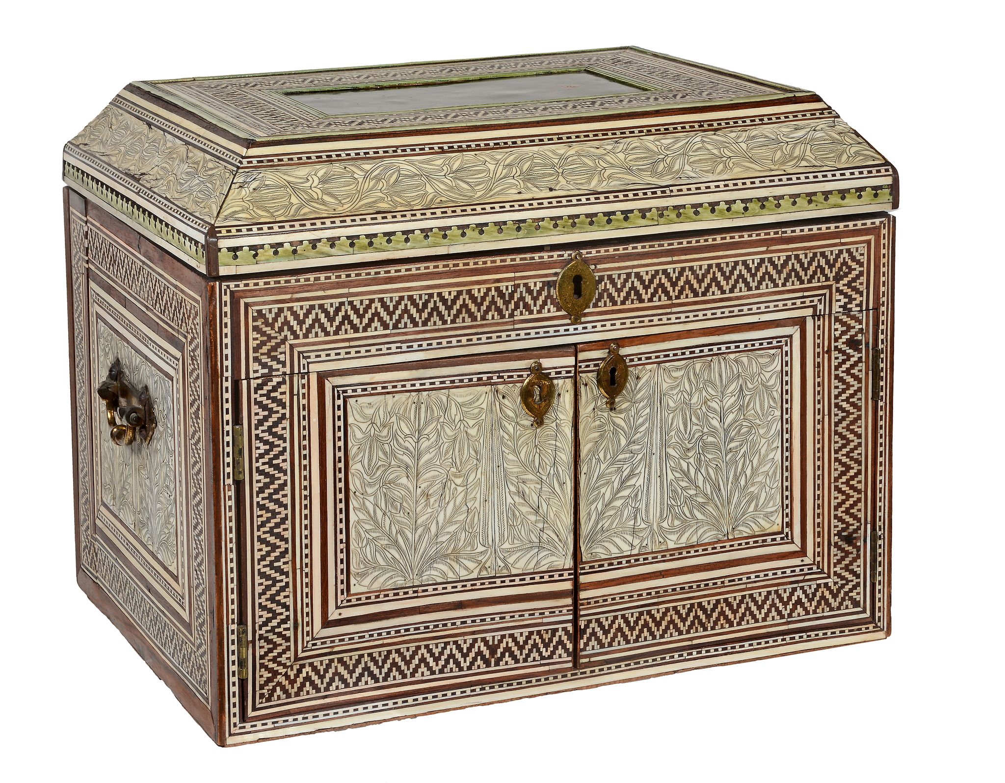 An Indo Portuguese ivory, tortoiseshell and hardwood table cabinet  An Indo Portuguese ivory,