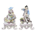 A pair of Bow porcelain figures of Spring and Autumn  A pair of Bow porcelain figures of Spring