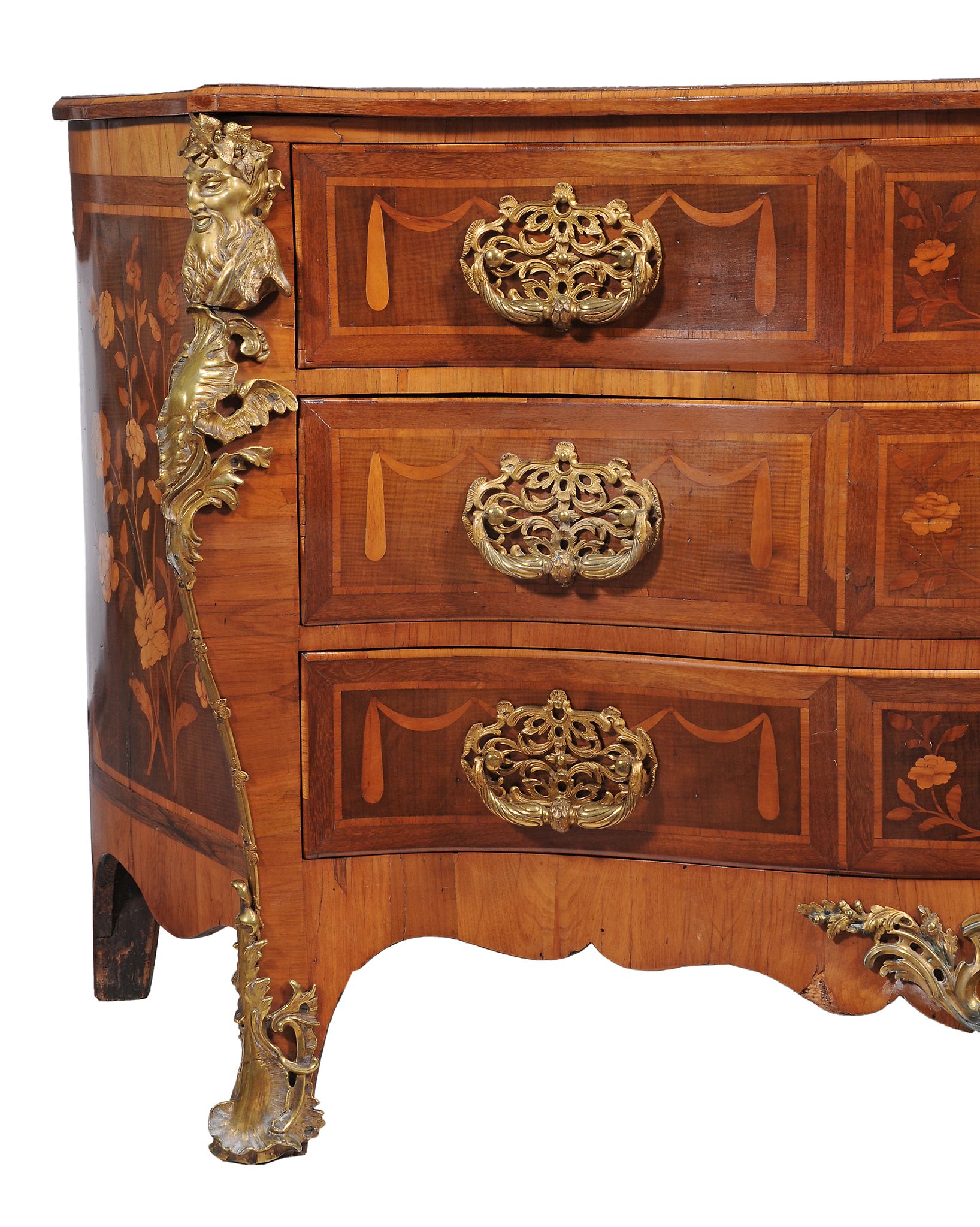 A George III harewood, mahogany, and marquetry serpentine commode , circa 1770 A George III - Image 2 of 5