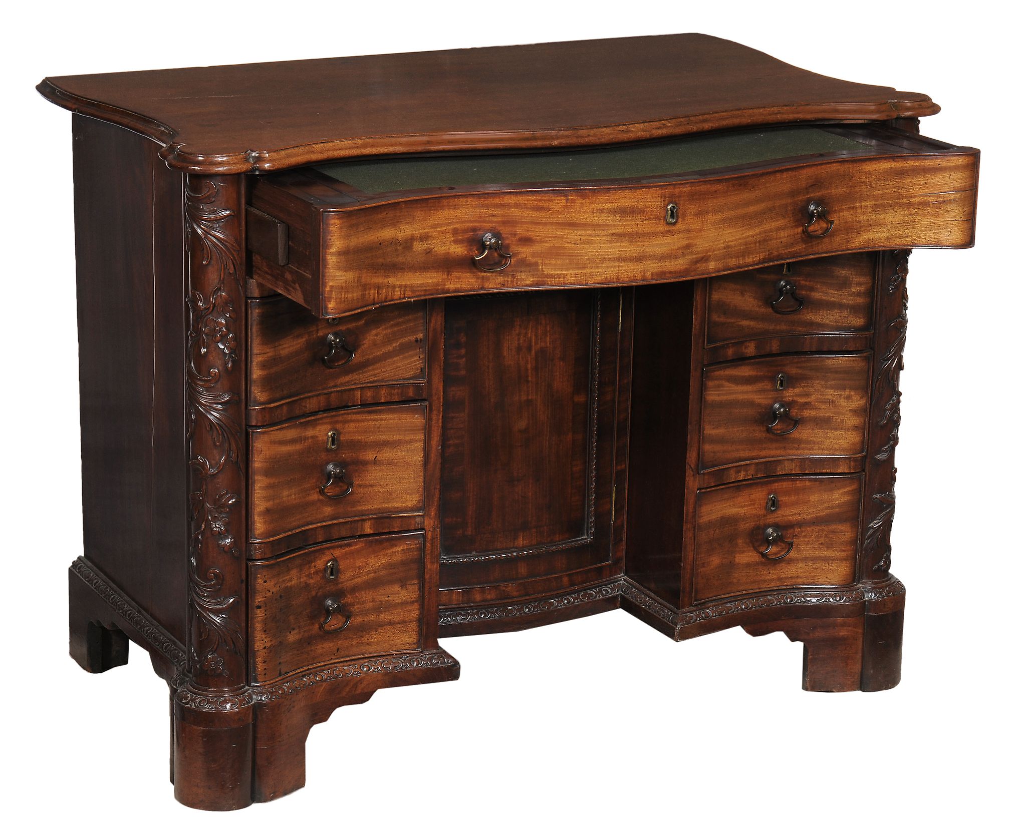 A George III mahogany serpentine kneehole desk, circa 1760  A George III mahogany serpentine - Image 8 of 8