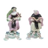 A pair of Bow porcelain models of a monk and a nun, 1760-65  A pair of Bow porcelain models of a