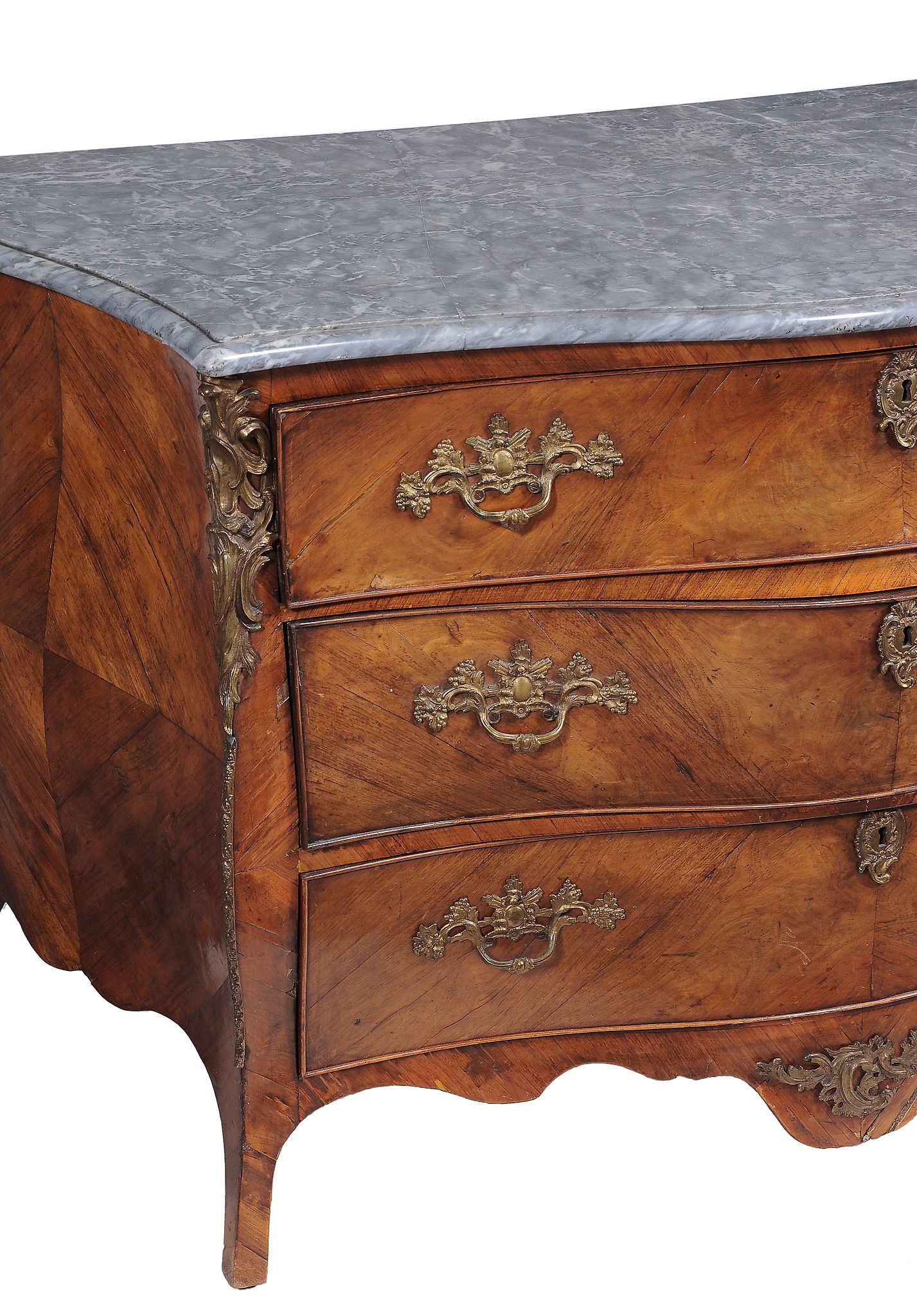 A Dutch walnut and marble mounted serpentine commode, circa 1770  A Dutch walnut and marble - Image 2 of 3