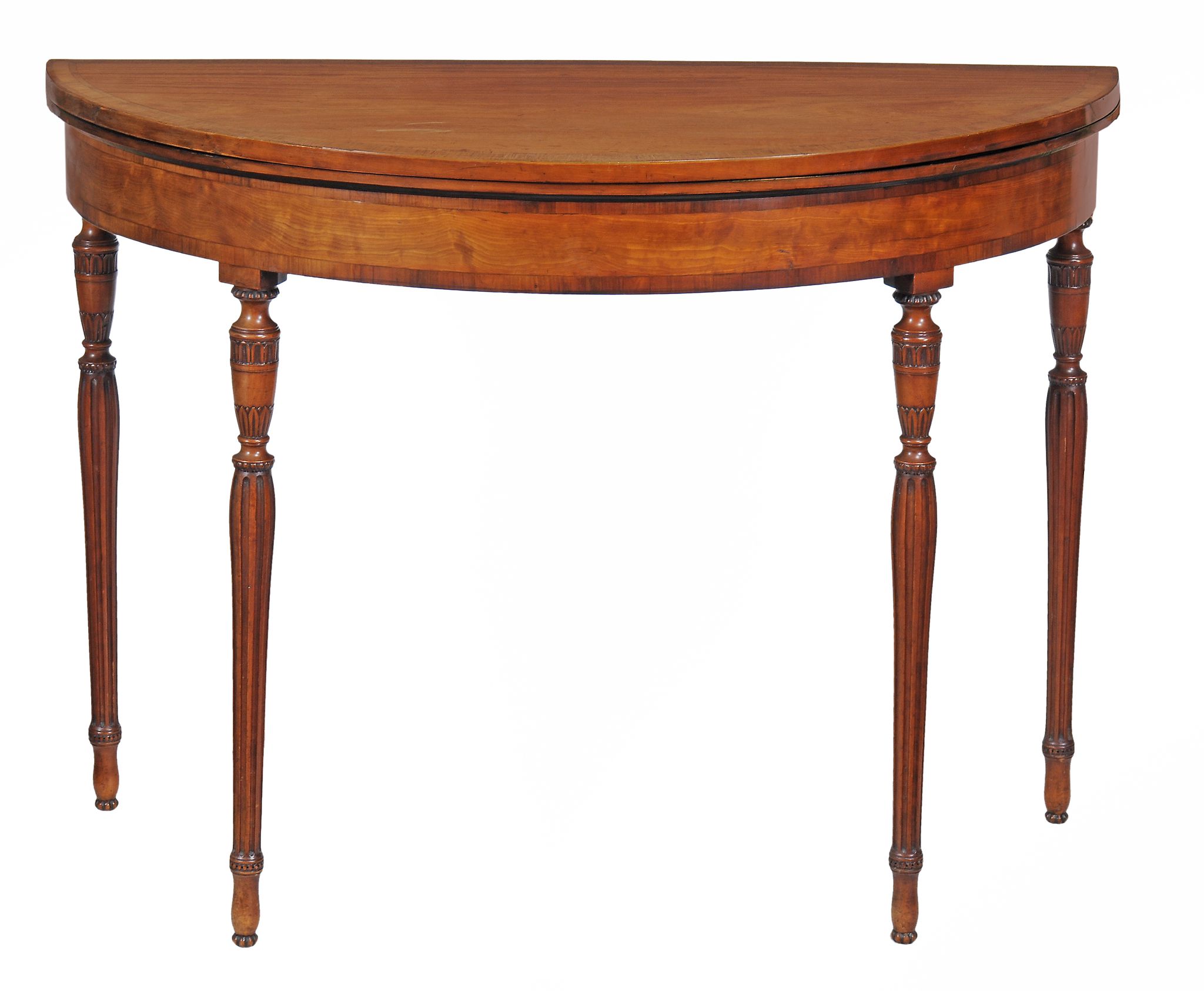 A Regency satinwood semi elliptical folding card table , circa 1815  A Regency satinwood semi