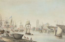 Nicolas Pocock (1740-1821) - St. Mary Redcliffe and the Harbour from the Prince Street Bridge