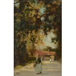 Sir Alfred East (1849-1913) - A peasant figure on a summer road Oil on panel Signed lower left 24