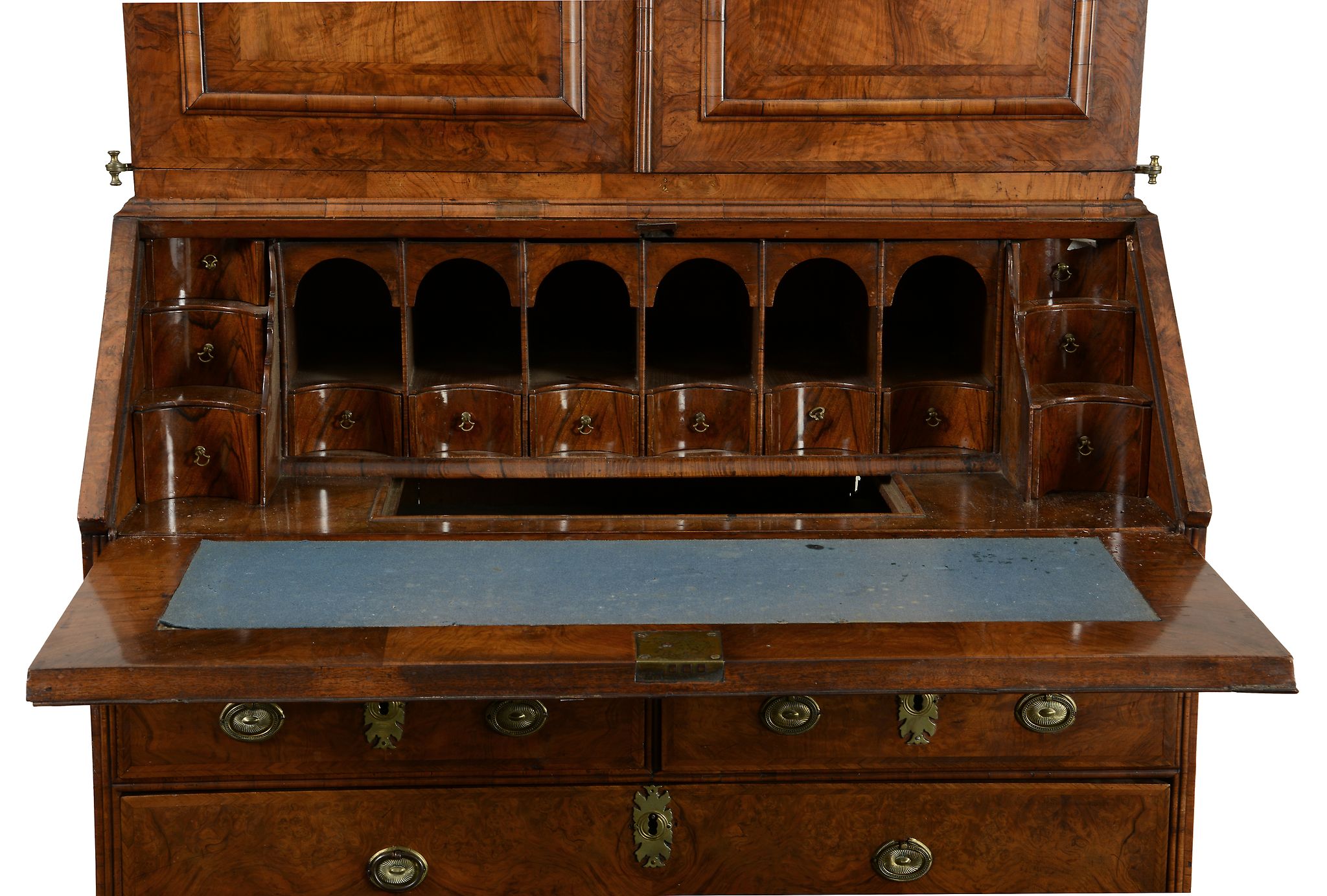 A George I walnut bureau bookcase, circa 1720, moulded cornice  A George I walnut bureau bookcase, - Image 2 of 11