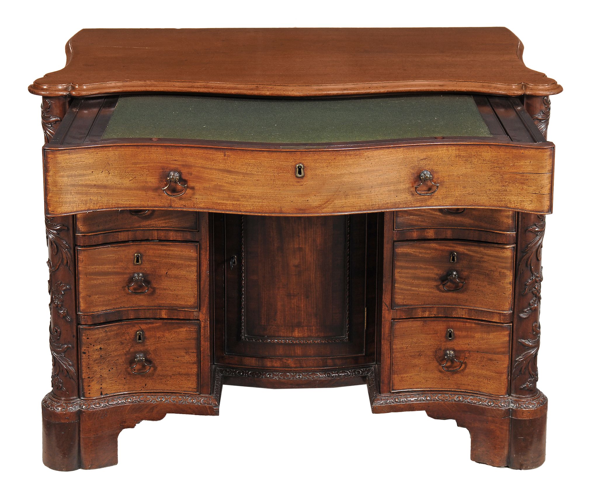 A George III mahogany serpentine kneehole desk, circa 1760  A George III mahogany serpentine - Image 5 of 8