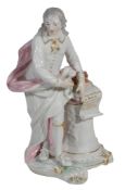 A Derby figure of John Milton, circa 1770, sparsely coloured and gilt, 31cm high  A Derby figure