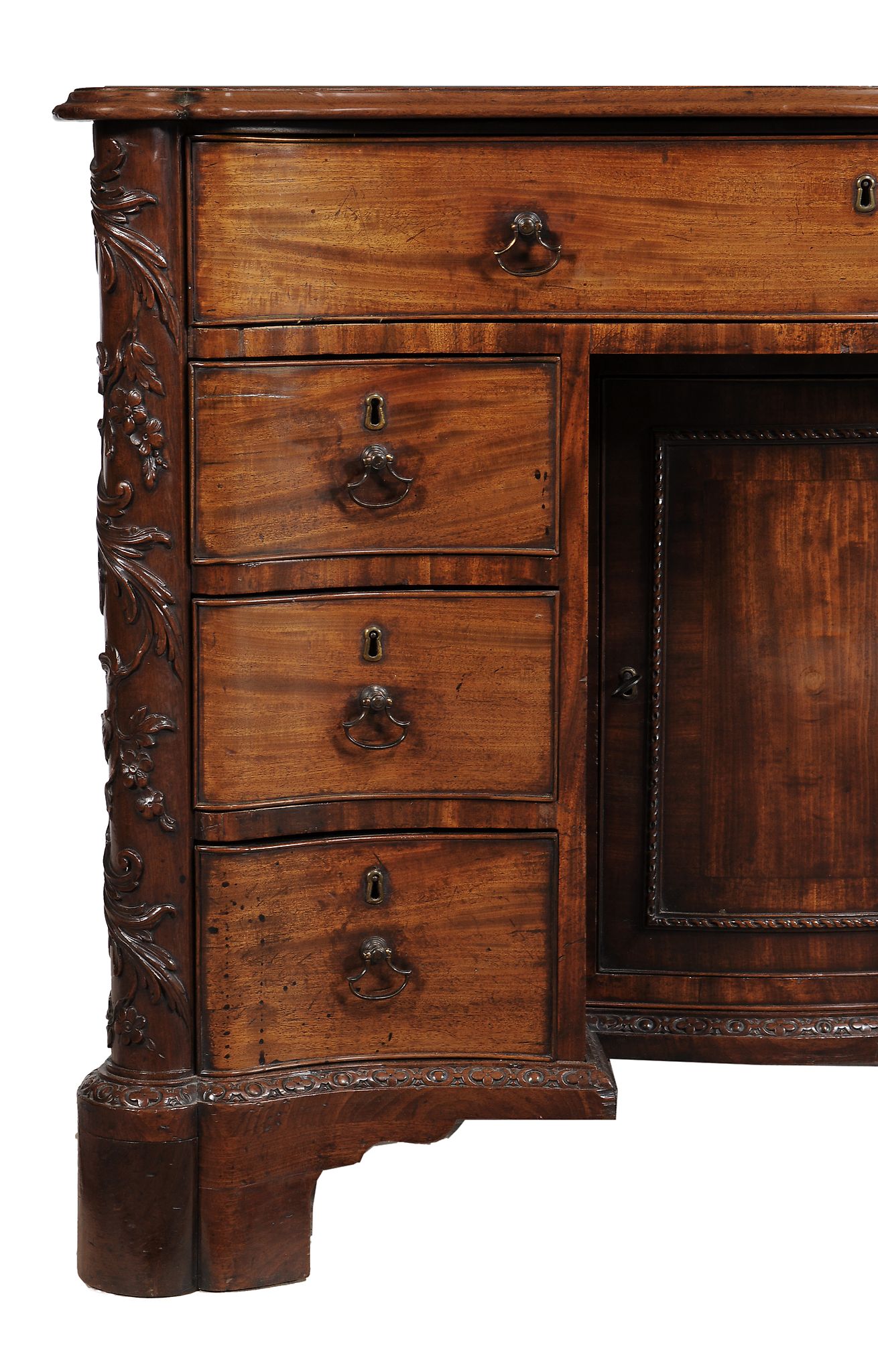 A George III mahogany serpentine kneehole desk, circa 1760  A George III mahogany serpentine - Image 3 of 8