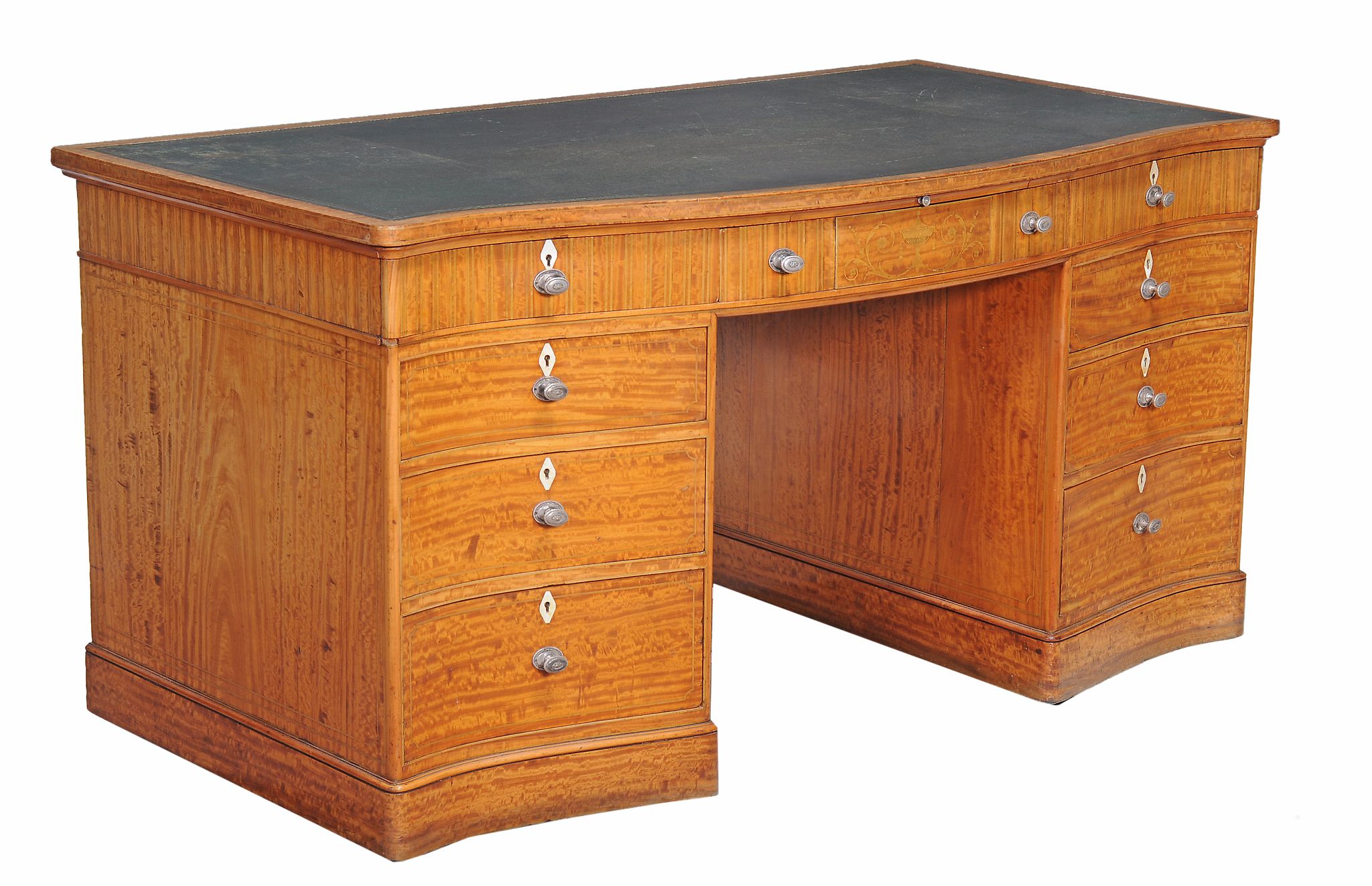 A Victorian satinwood serpentine fronted desk, circa 1890  A Victorian satinwood serpentine - Image 3 of 3