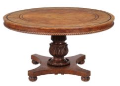 A George IV burr elm circular centre table , circa 1825  A George IV burr elm circular centre table