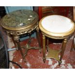 A Louis XVI style gilt and marble topped table 74cm high, 48cm wide together with another similar