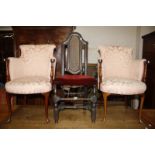 A pair of Queen style chairs and William and Mary style oak dining chair
