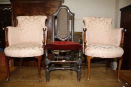 A pair of Queen style chairs and William and Mary style oak dining chair