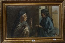 In the manner of Robert Henri (20th Century School) Two women sat talking Oil on canvas board