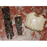An 18th Century carved oak capital, a carved stile and a wooden shell dish -3