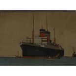 Norman Wilkinson poster of an Ocean Liner, "London to South America Blue Star Line" written on the