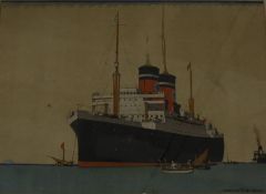 Norman Wilkinson poster of an Ocean Liner, "London to South America Blue Star Line" written on the