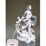 A Derby porcelain model of Apollo, circa 1765, modelled standing with lyre, 18.5cm high (AF)