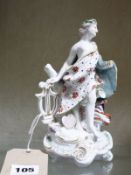 A Derby porcelain model of Apollo, circa 1765, modelled standing with lyre, 18.5cm high (AF)